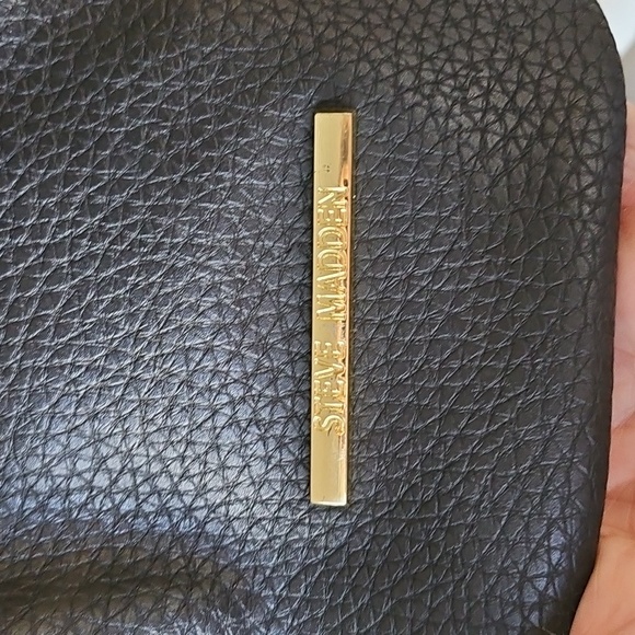 STEVE MADDEN Black Faux Leather Shoulder Large Hobo Shoulder Bag Tassel Charm - Picture 2 of 12